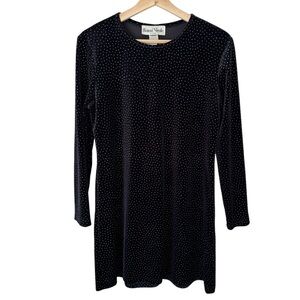 Vintage Ronni Nicole By Ouida Black Velvet Mini Dress Silver Dots Women's 10